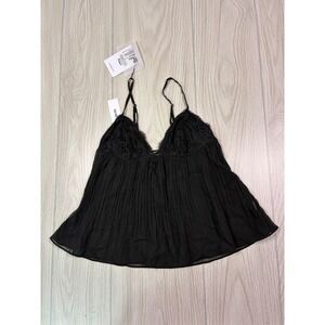 Princess Polly Zami Pleat Top Black Lace Trim Cami Slip Tank US 0 AU 4